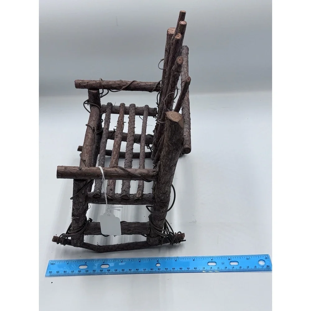 Vintage 12 In H Miniature Hand Made Rustic Wooden Twig Folk Art Rocking Chair